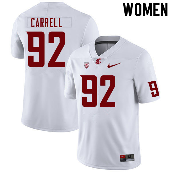Women #92 Sam Carrell Washington State Cougars College Football Jerseys Sale-White - Click Image to Close